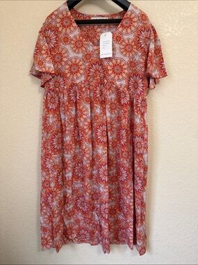 Women's Orange Floral Print Babydoll Dress Size Medium NWT